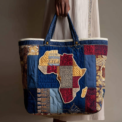Map Of Africa Patchwork Quilted Tote