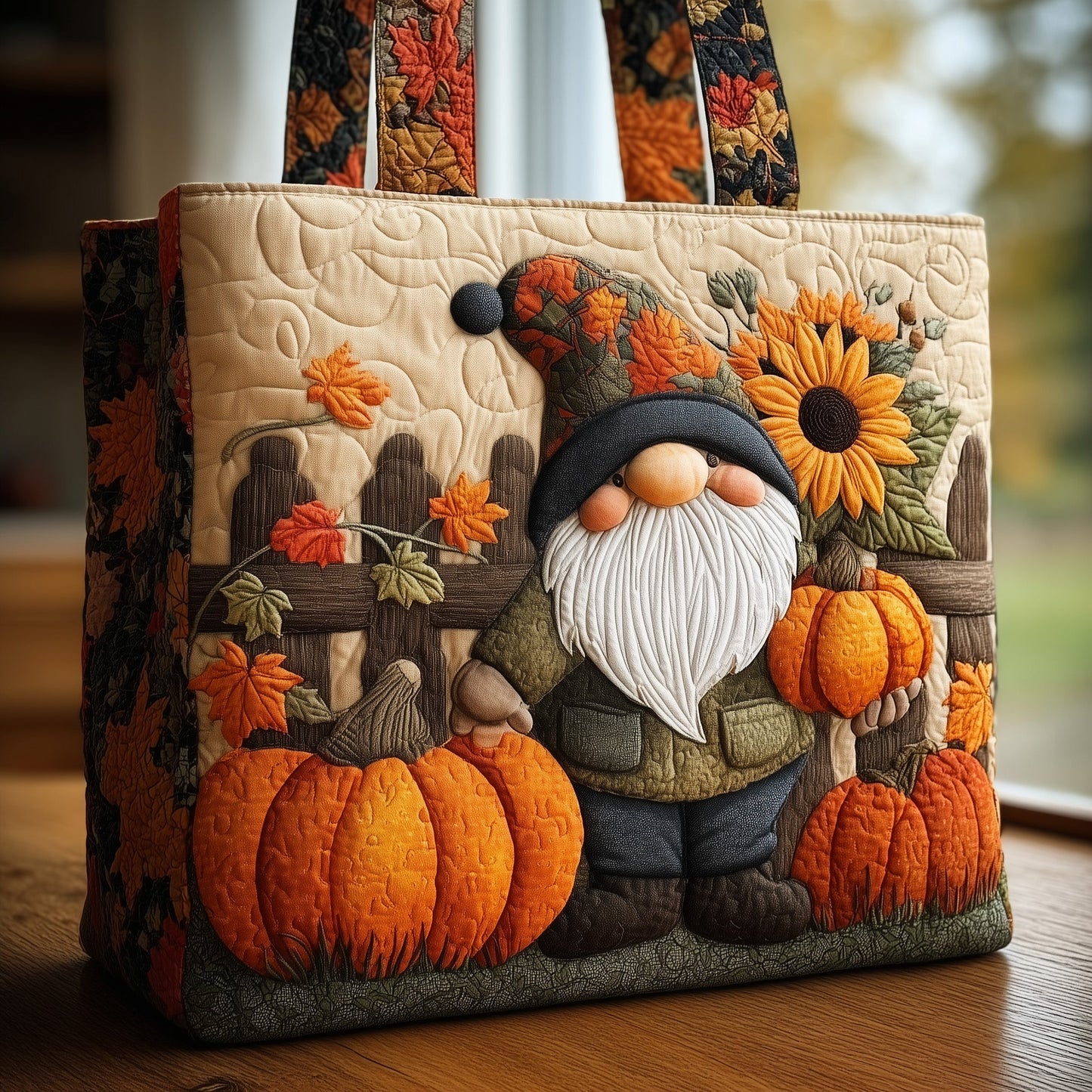 Fall Gnome Pumpkins Quilted Tote