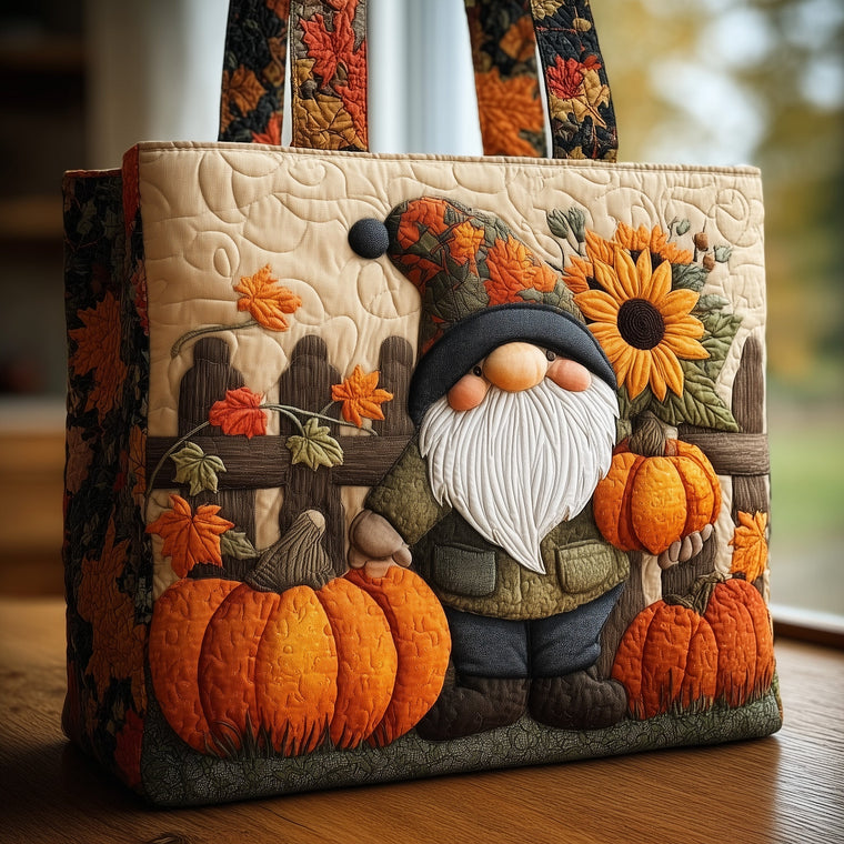 Fall Gnome Pumpkins Quilted Tote