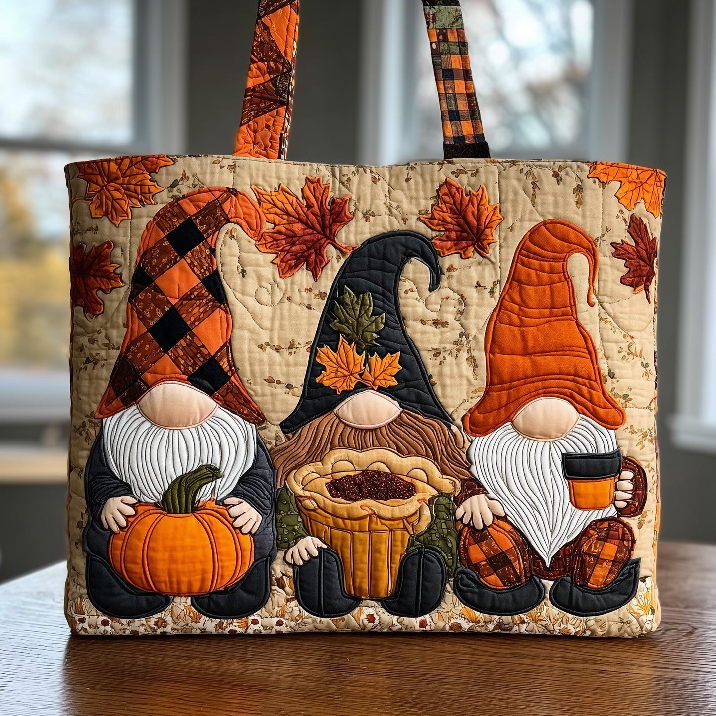 Fall Gnomes Leaves Quilted Tote