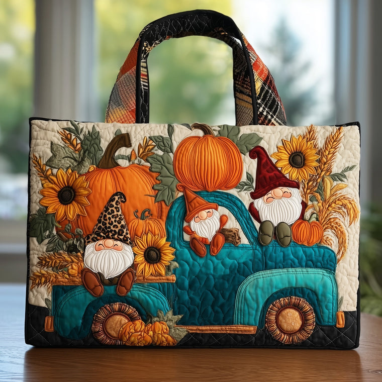 Everyday Gnomes Pumpkins Quilted Tote