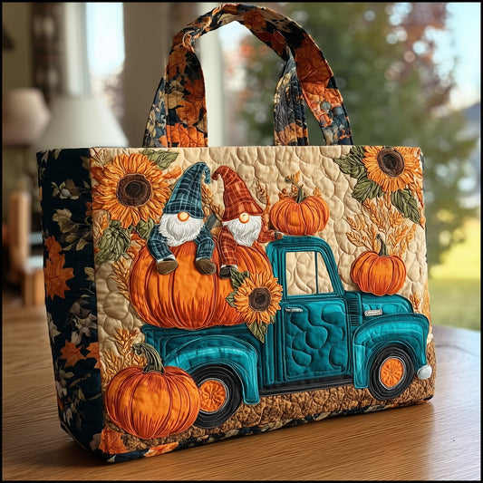 Autumn Gnomes Pumpkins Quilted Tote