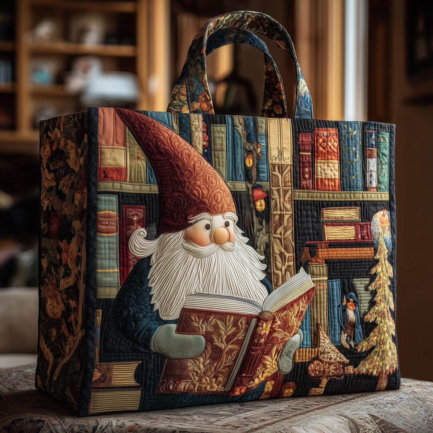 The Bookworm Gnome Quilted Tote