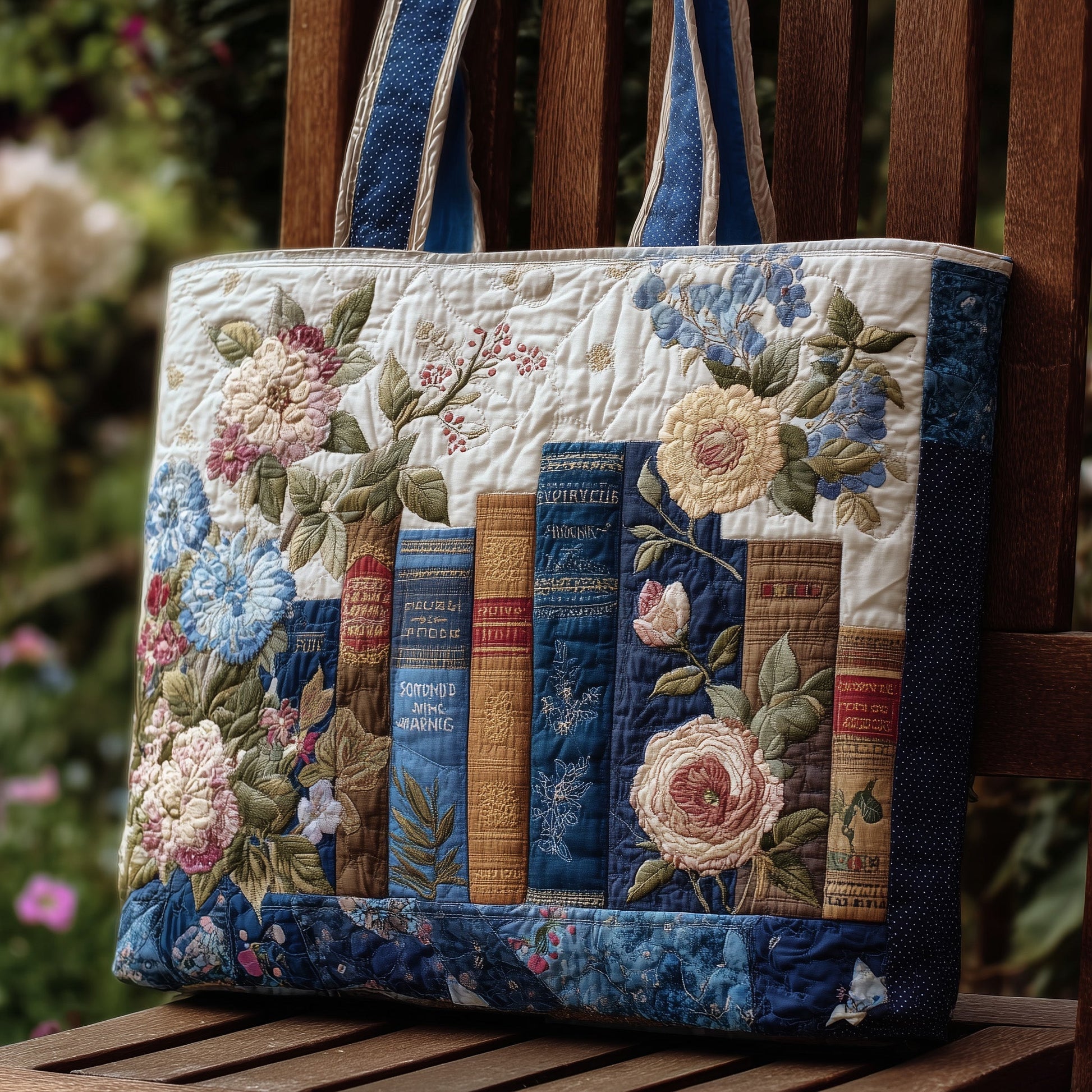 Stacked Books Floral Tote Bag