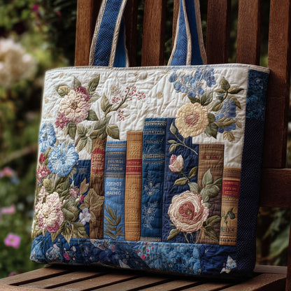 Stacked Books Floral Tote Bag