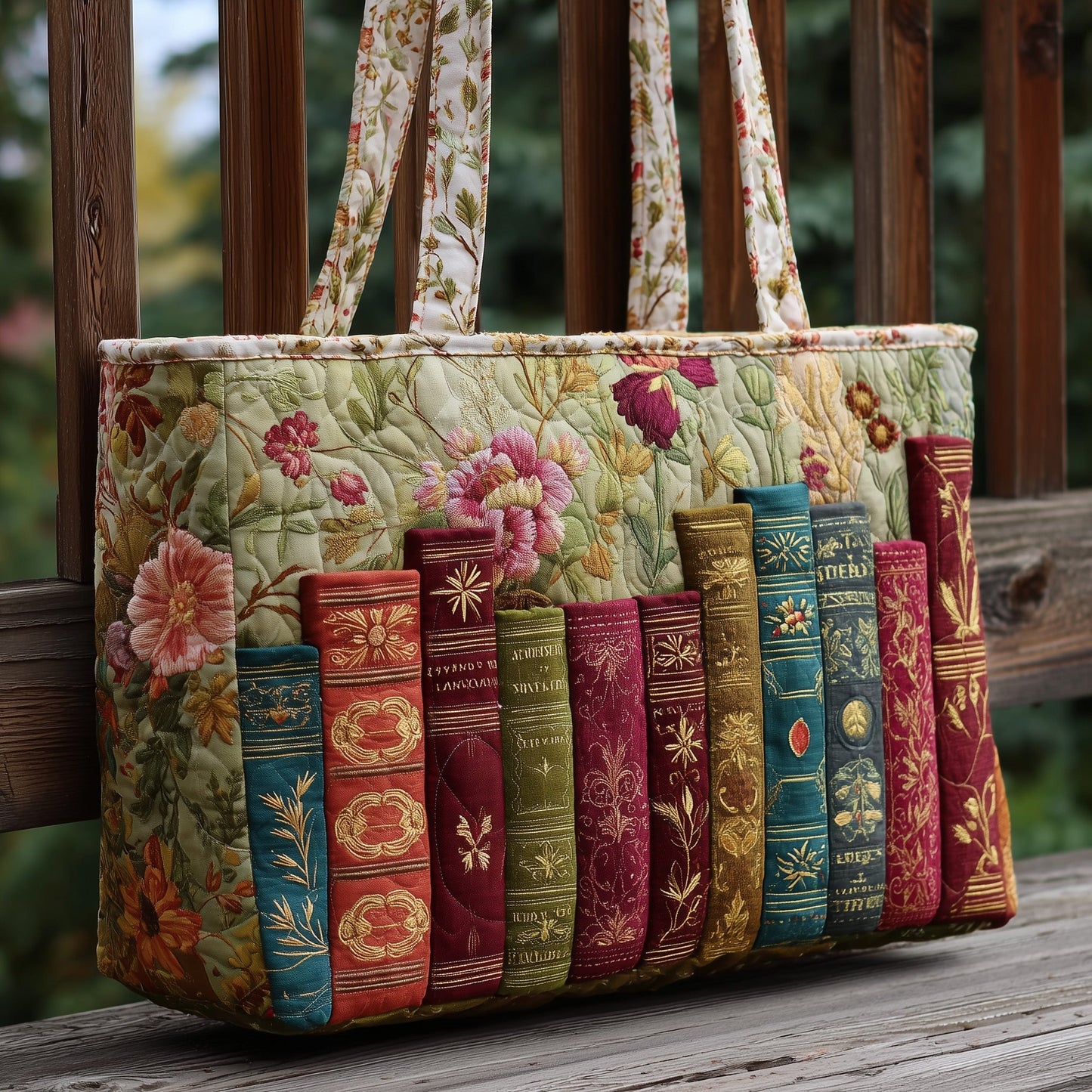 Vintage Books Floral Quilted Tote