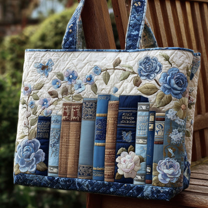 Books Floral Embroidery Quilted Tote