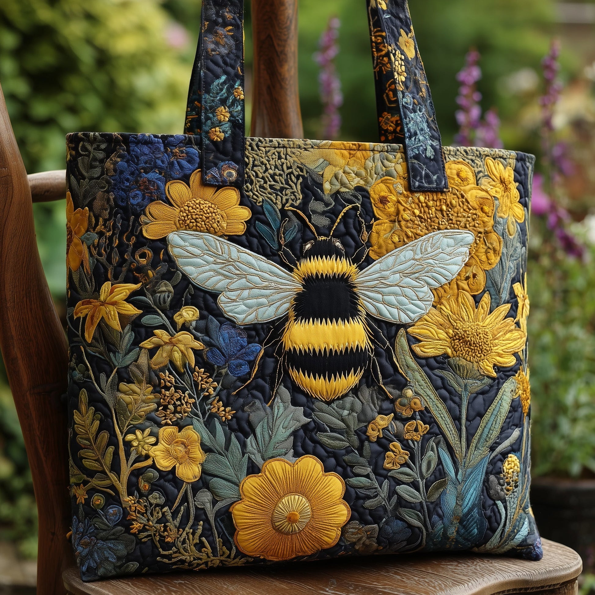 Everyday Bee Flowers Quilted Tote
