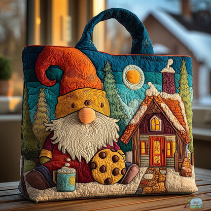 Gnome Cottage Scene Quilted Tote