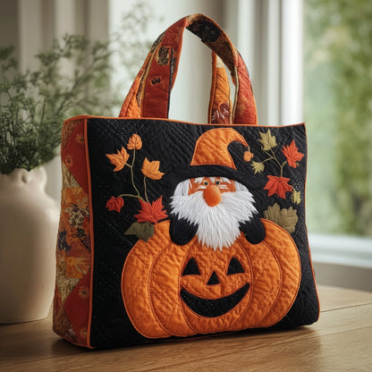 Pumpkin Gnome Autumn Leaves Quilted Tote