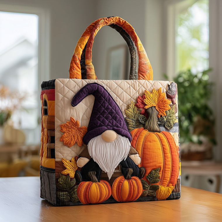 Pumpkin Gnome Autumn Quilted Tote