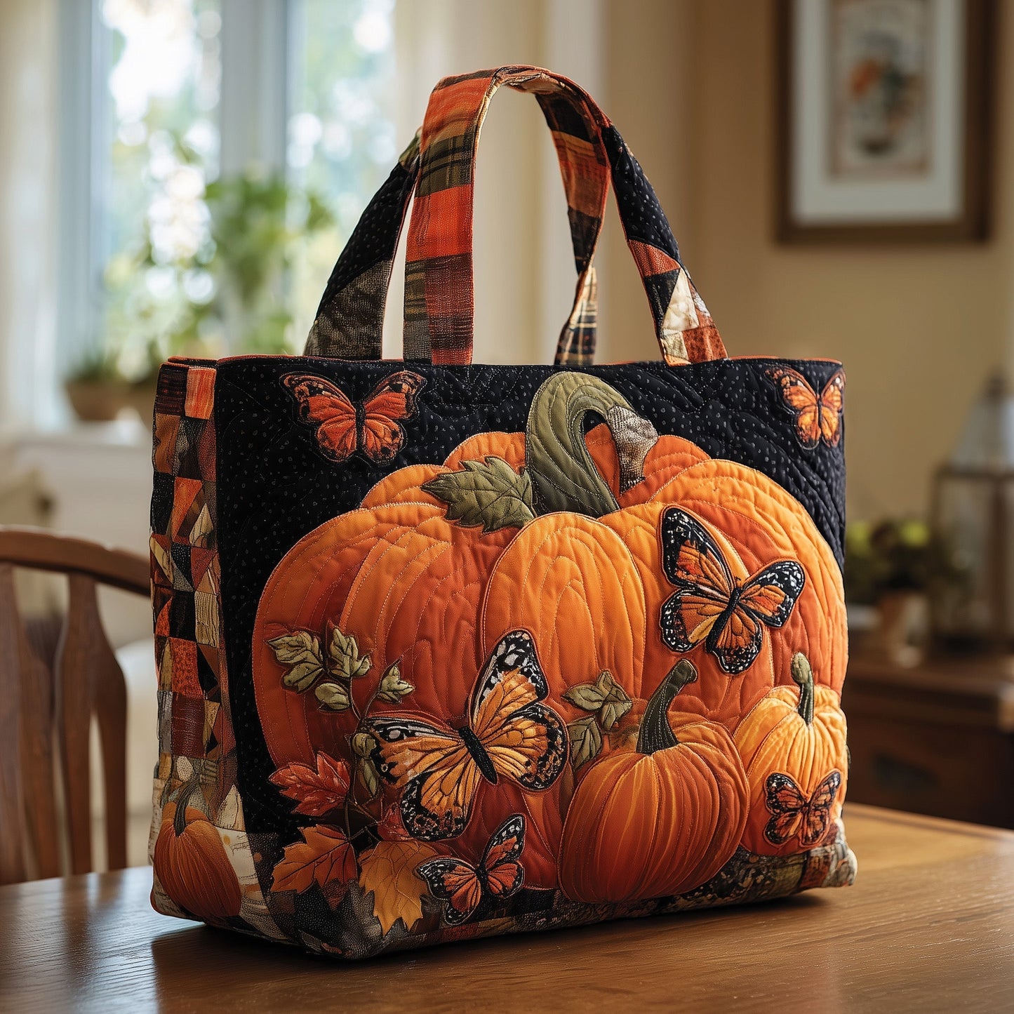 Everyday Pumpkin Butterflies Quilted Tote