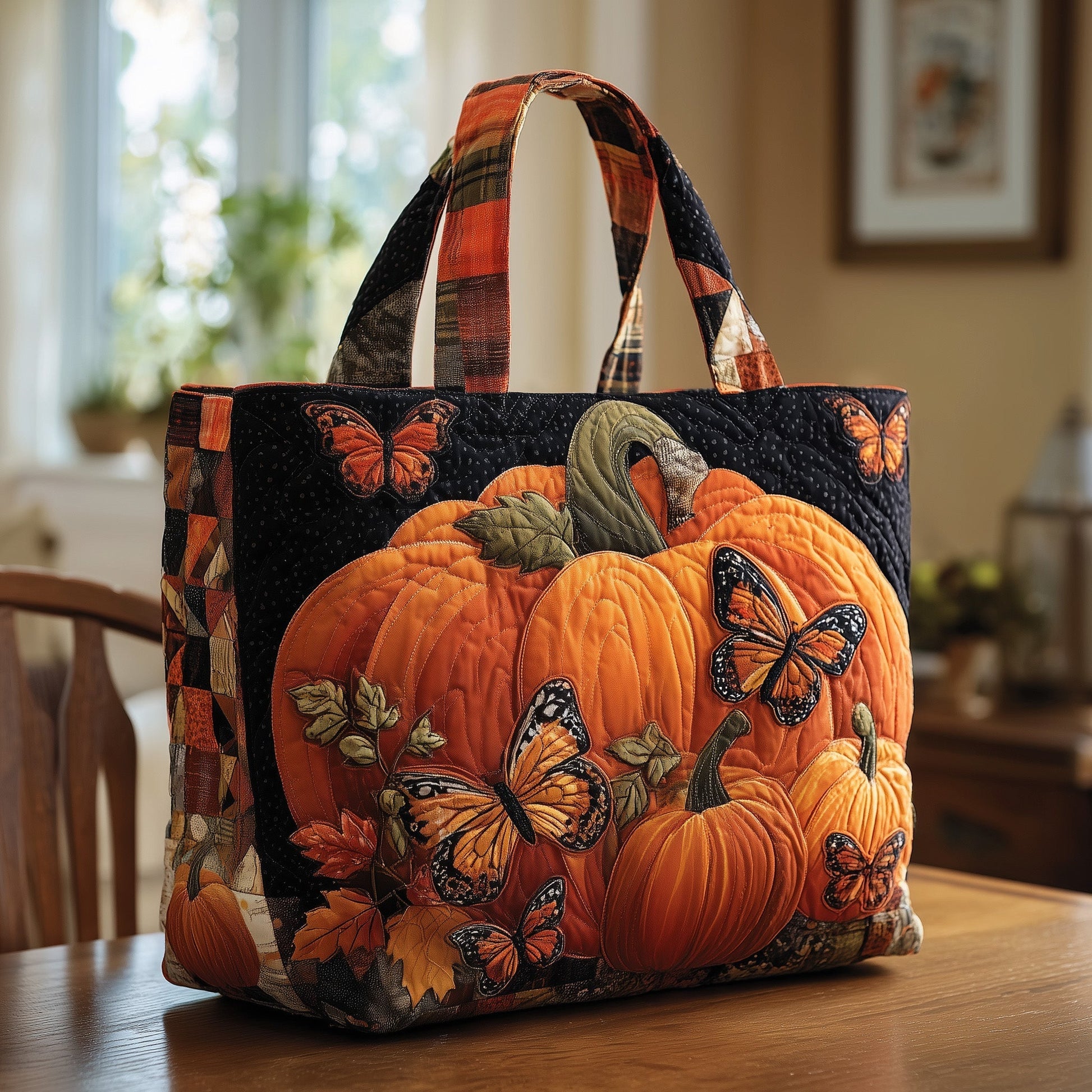 Everyday Pumpkin Butterflies Quilted Tote