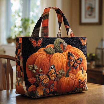 Everyday Pumpkin Butterflies Quilted Tote