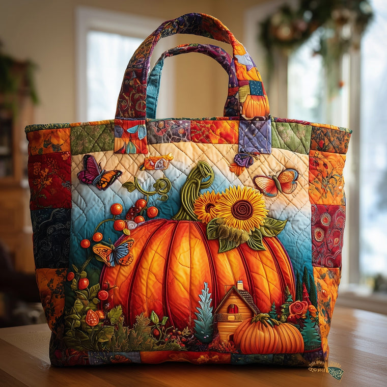 Everyday Pumpkin Sunflower Quilted Tote
