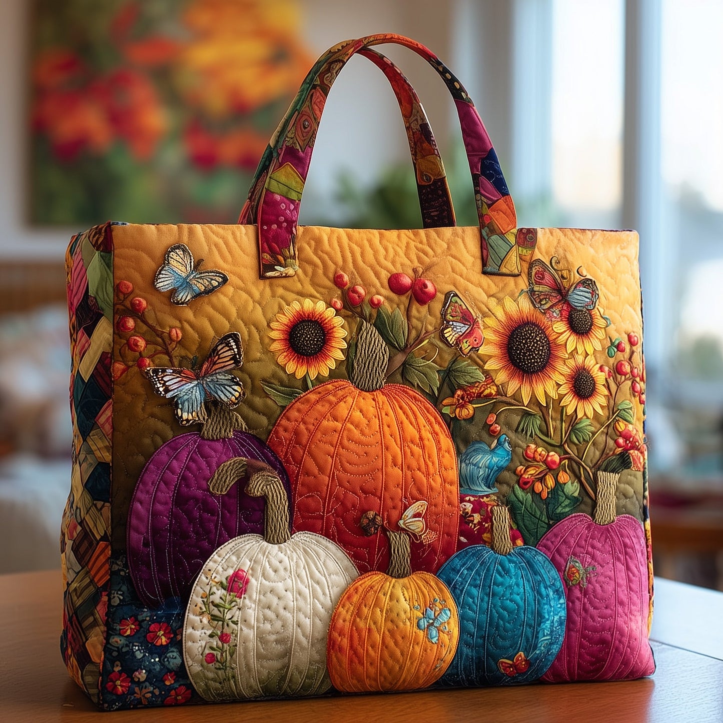 The Colorful Pumpkin Quilted Tote