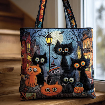 Halloween Cats Illustration Quilted Tote