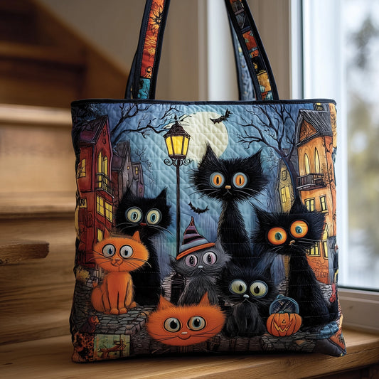 Halloween Cats Illustration Quilted Tote