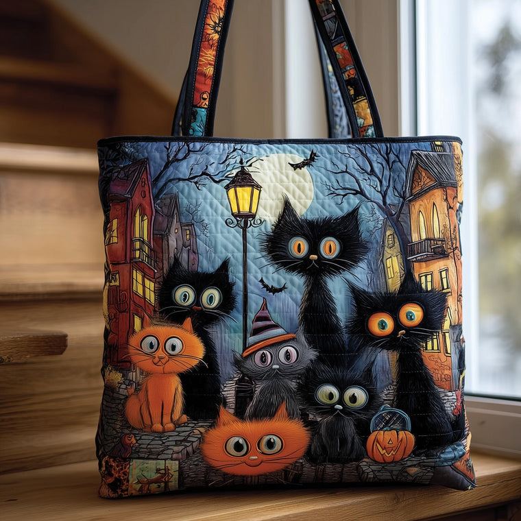 Halloween Cats Illustration Quilted Tote