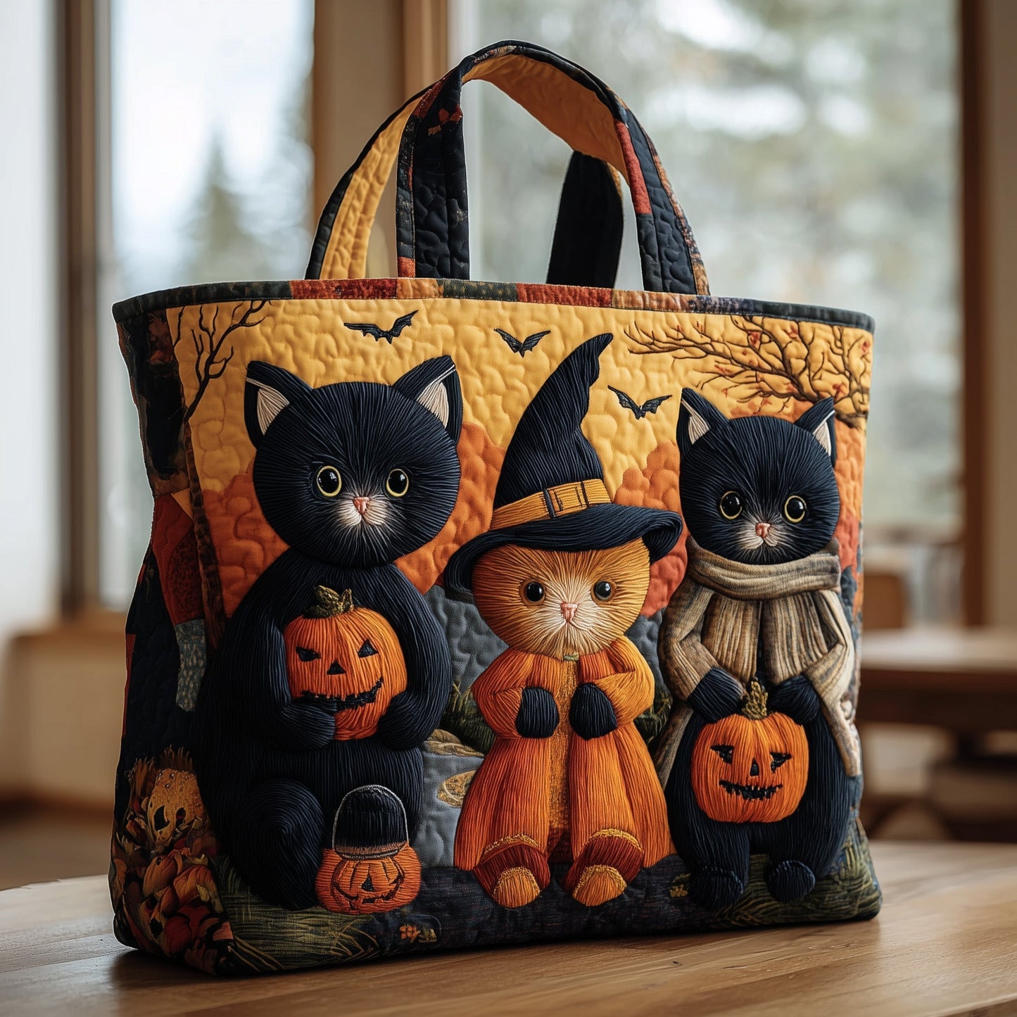 Black Cats Halloween Quilted Tote