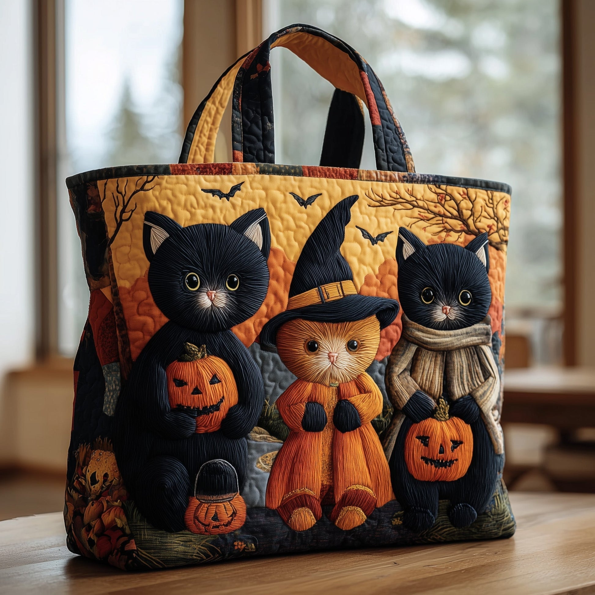Black Cats Halloween Quilted Tote