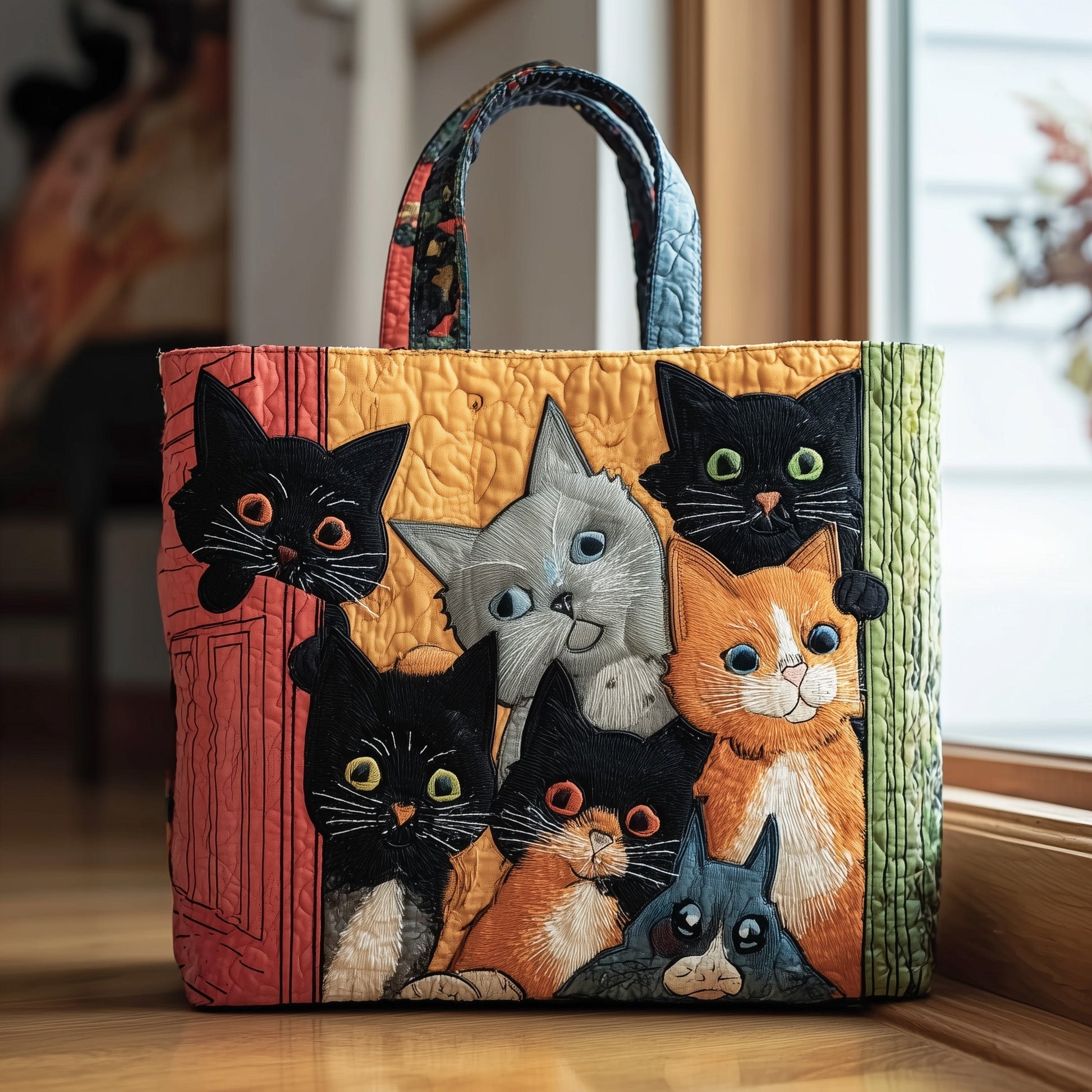 The Peeking Cats Quilted Tote
