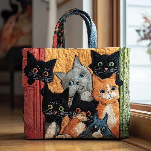 The Peeking Cats Quilted Tote