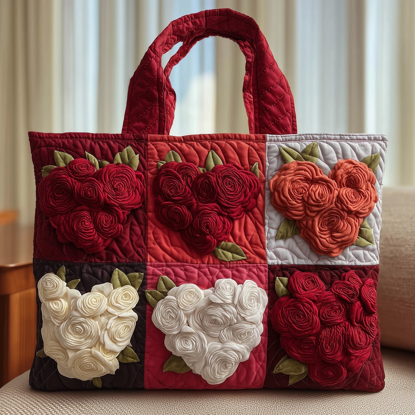 Everyday Heart-Shaped Roses Quilted Tote