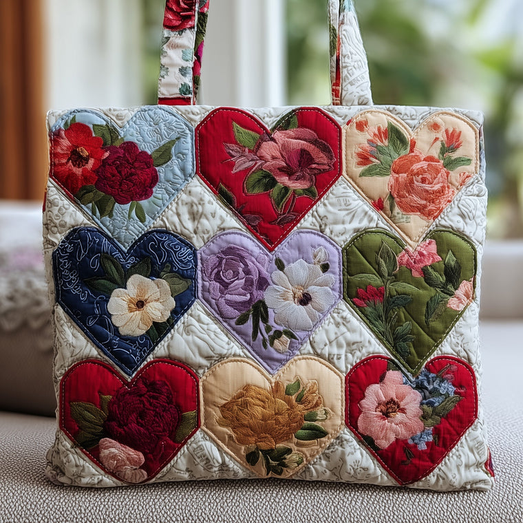 Floral Heart Patchwork Tote Bag