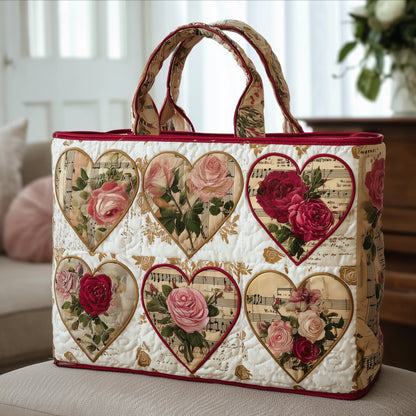 Heart Shapes Roses Quilted Tote
