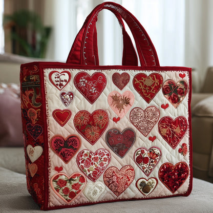 Everyday Embroidered Hearts Quilted Tote
