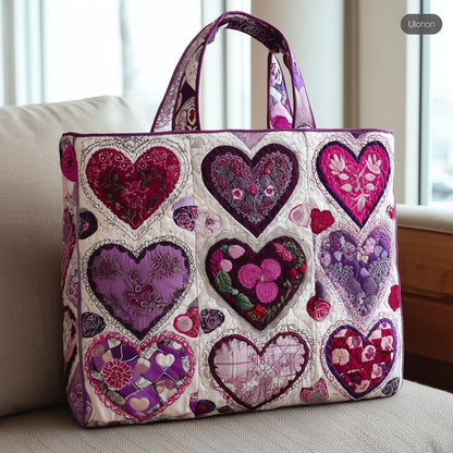 Purple Heart Patchwork Quilted Tote