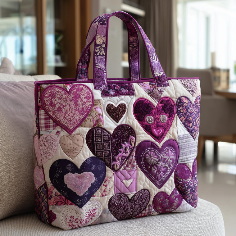 Everyday Purple Hearts Quilted Tote
