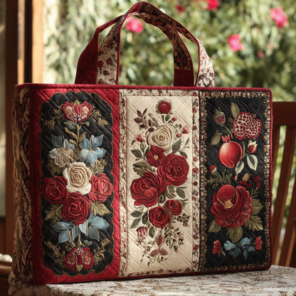 Vintage Roses Patchwork Quilted Tote