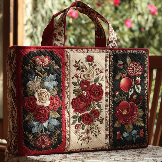Vintage Roses Patchwork Quilted Tote