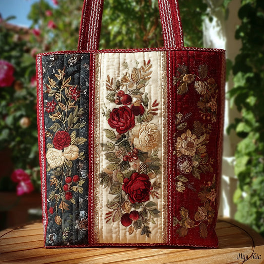 Vintage Rose Floral Quilted Tote