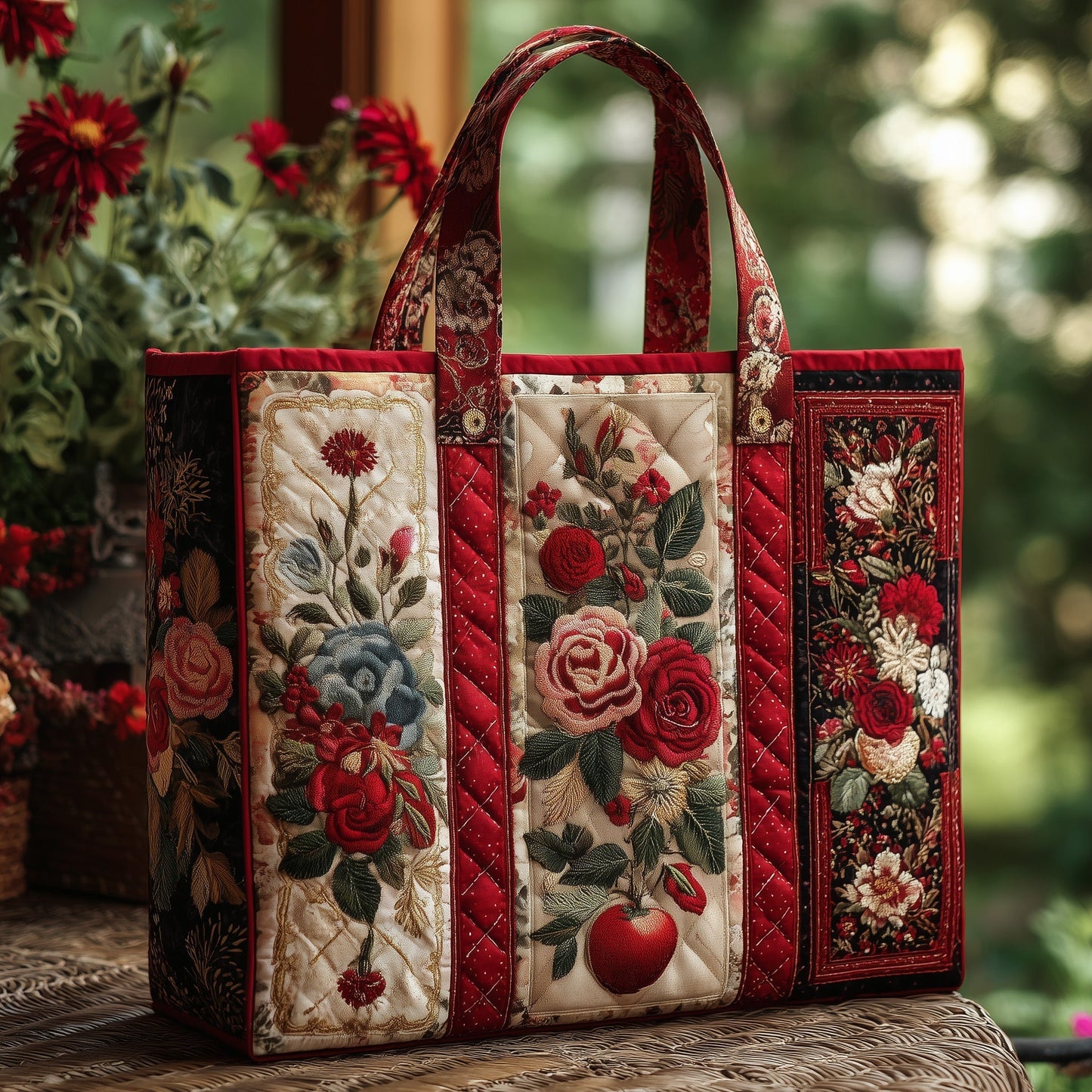 Floral Rose Garden Quilted Tote