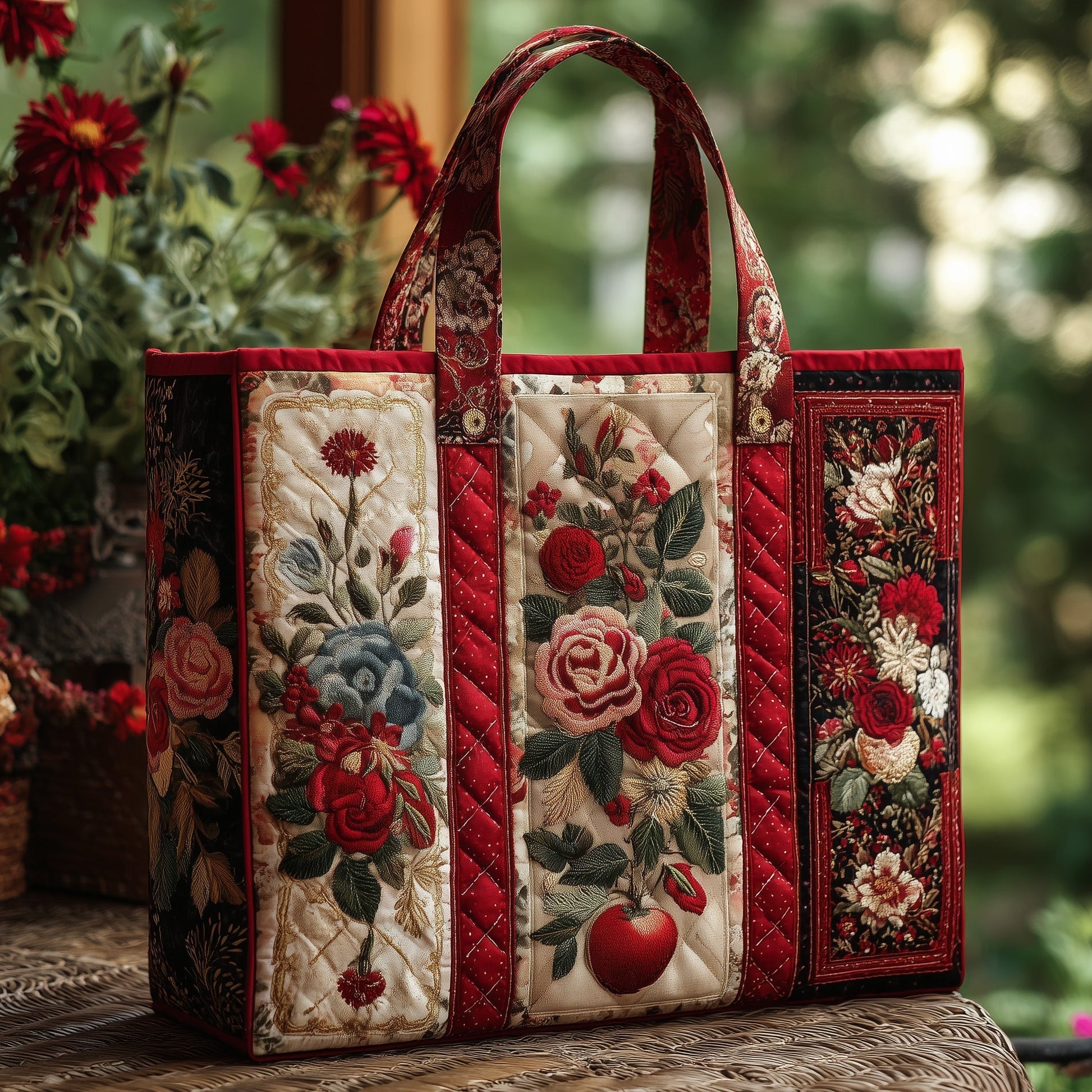 Floral Rose Garden Quilted Tote