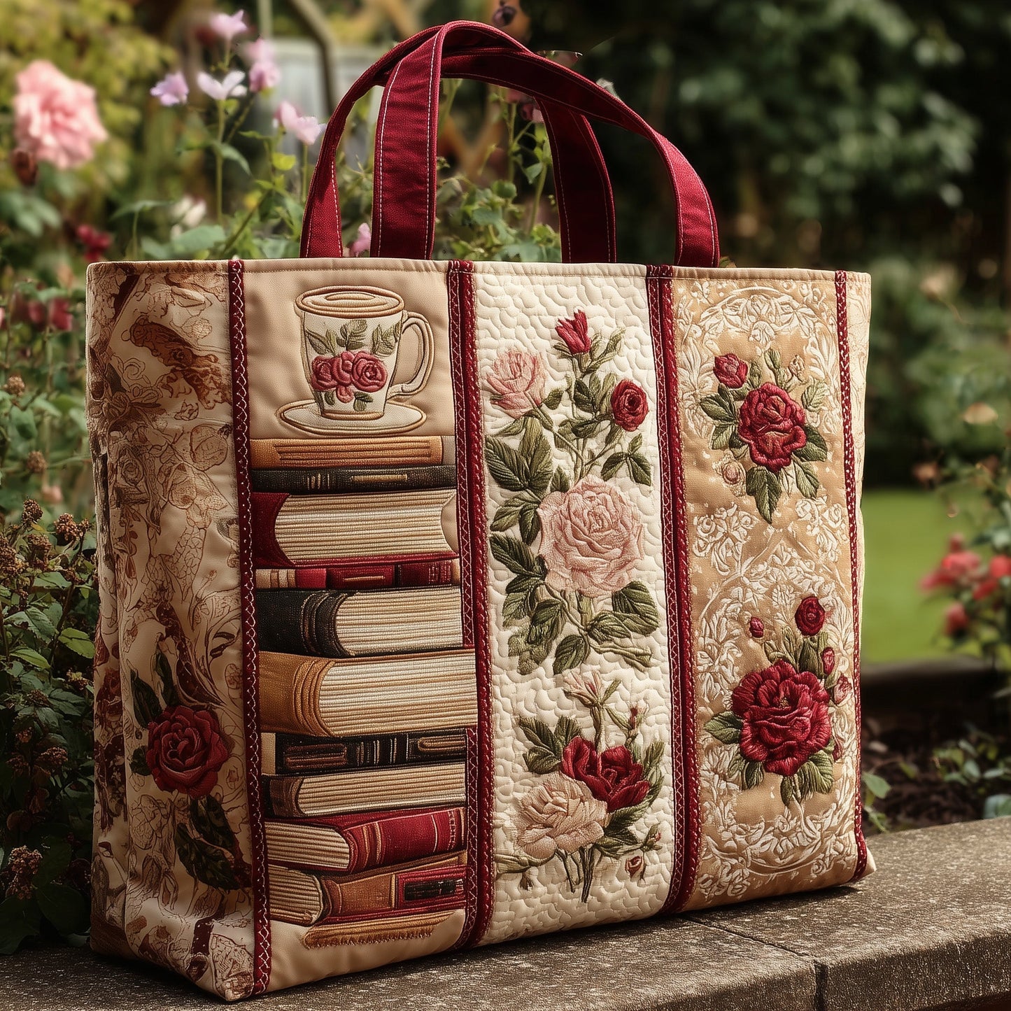 Everyday Books Roses Quilted Tote