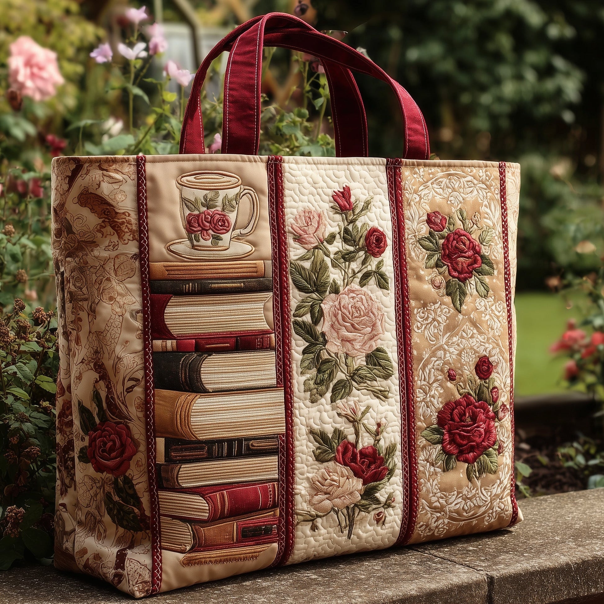 Everyday Books Roses Quilted Tote