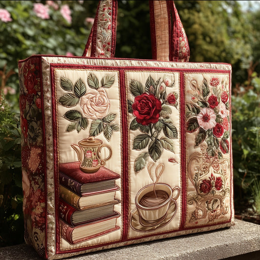 Vintage Roses Tea Quilted Tote