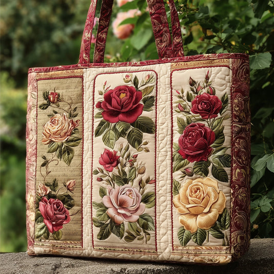 Vintage Rose Bouquet Quilted Tote