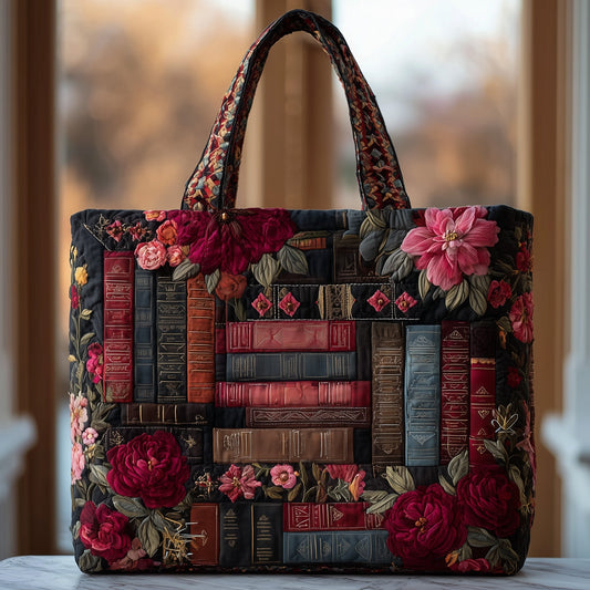 Books Dark Roses Quilted Tote