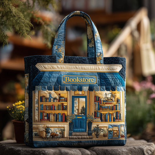 Bookstore Facade Illustration Quilted Tote