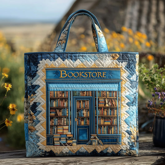 Bookstore Front Illustration Quilted Tote
