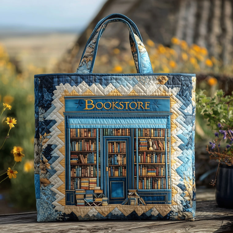 Bookstore Front Illustration Quilted Tote