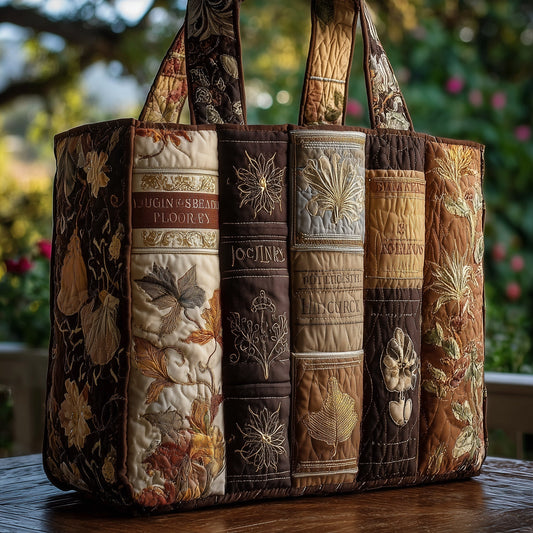 Vintage Books Leaves Quilted Tote