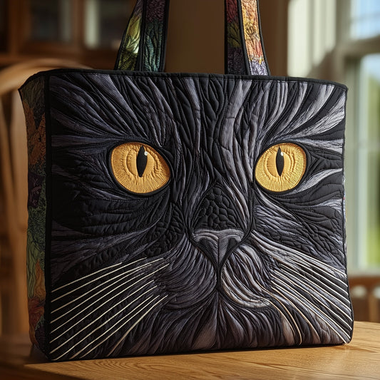 Black Cat Face Quilted Tote