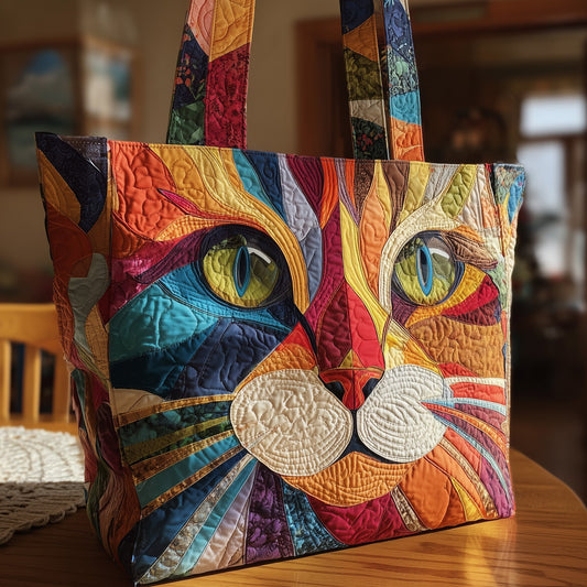 Multicolor Cat Face Quilted Tote