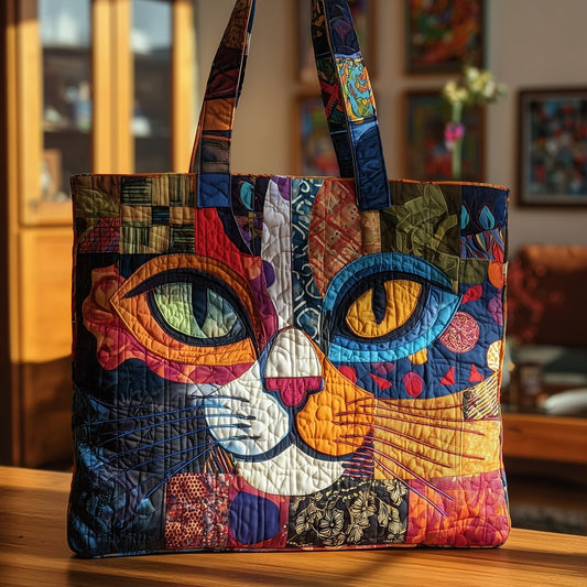 Colorful Cat Face Quilted Tote